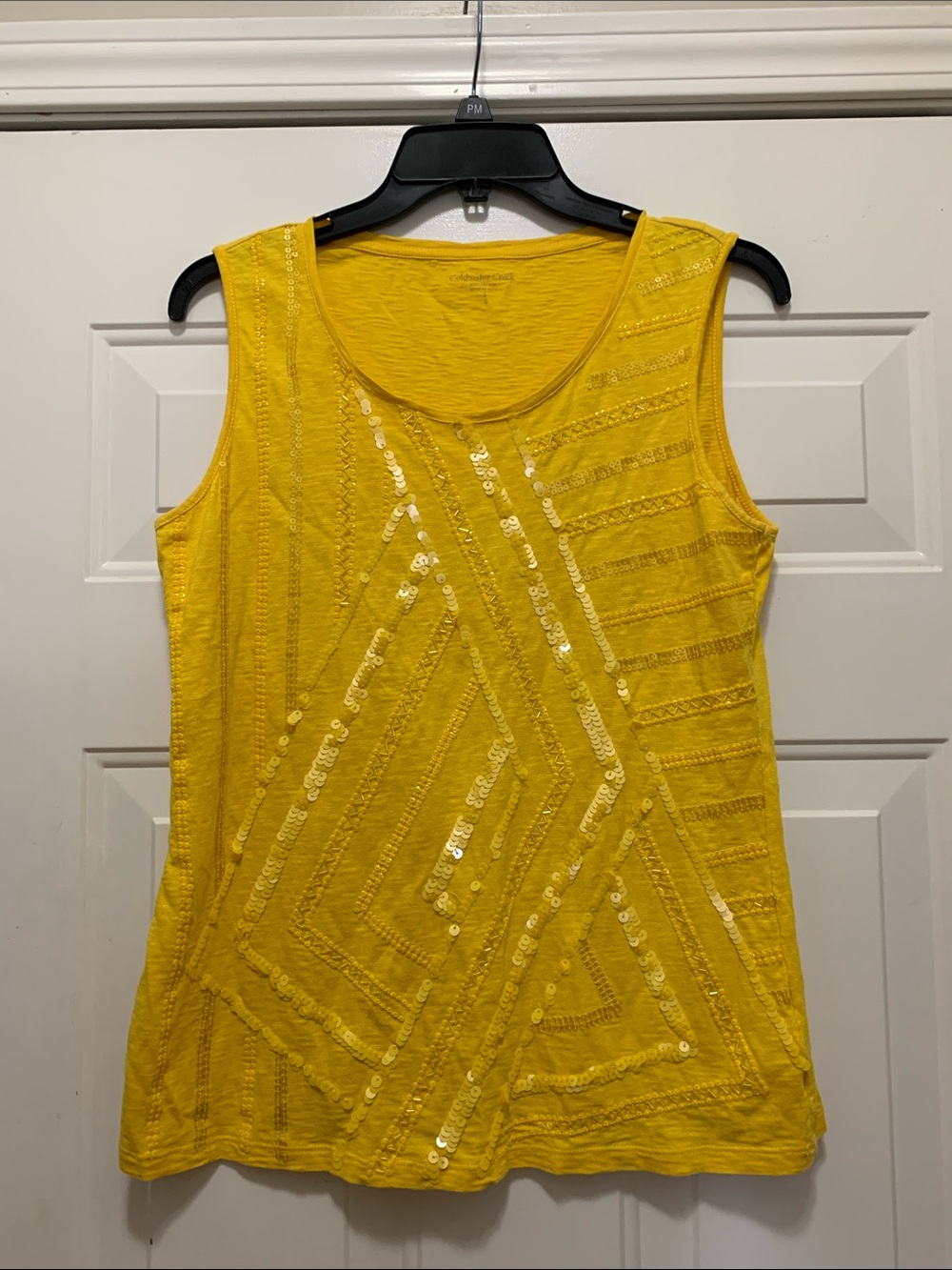 4/$10 Coldwater Creek 100% Cotton Yellow Sequin Tank Top Size Small